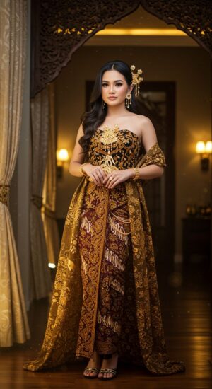 Inspirasi Busana Kemben Jawa Modern (Bustier) Luxury Black & Gold Lace Kebaya Set