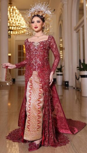 Grand Ruby Red Indonesian Bridal Kebaya Gown