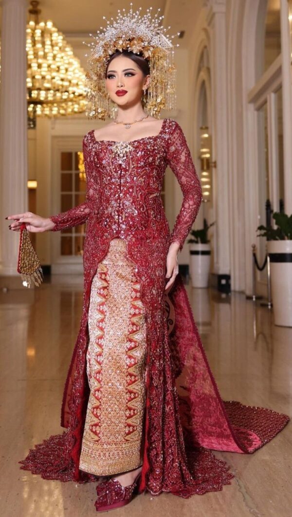 Grand Ruby Red Indonesian Bridal Kebaya Gown