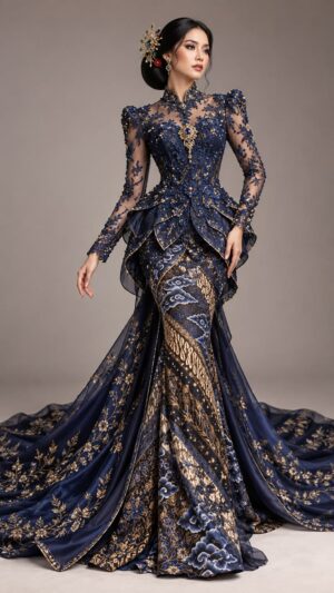 Royal Navy Couture Peplum Kebaya & Batik Train Gown