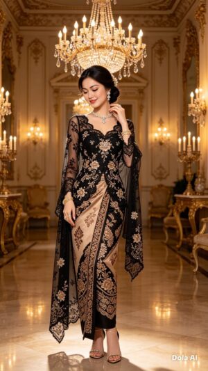 Luxury Black & Gold Lace Kebaya Set